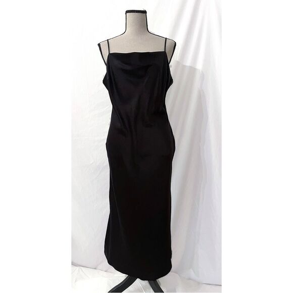 Express Dresses & Skirts - Express Slip Dress | Black Satin Cowl Neck Midi Length